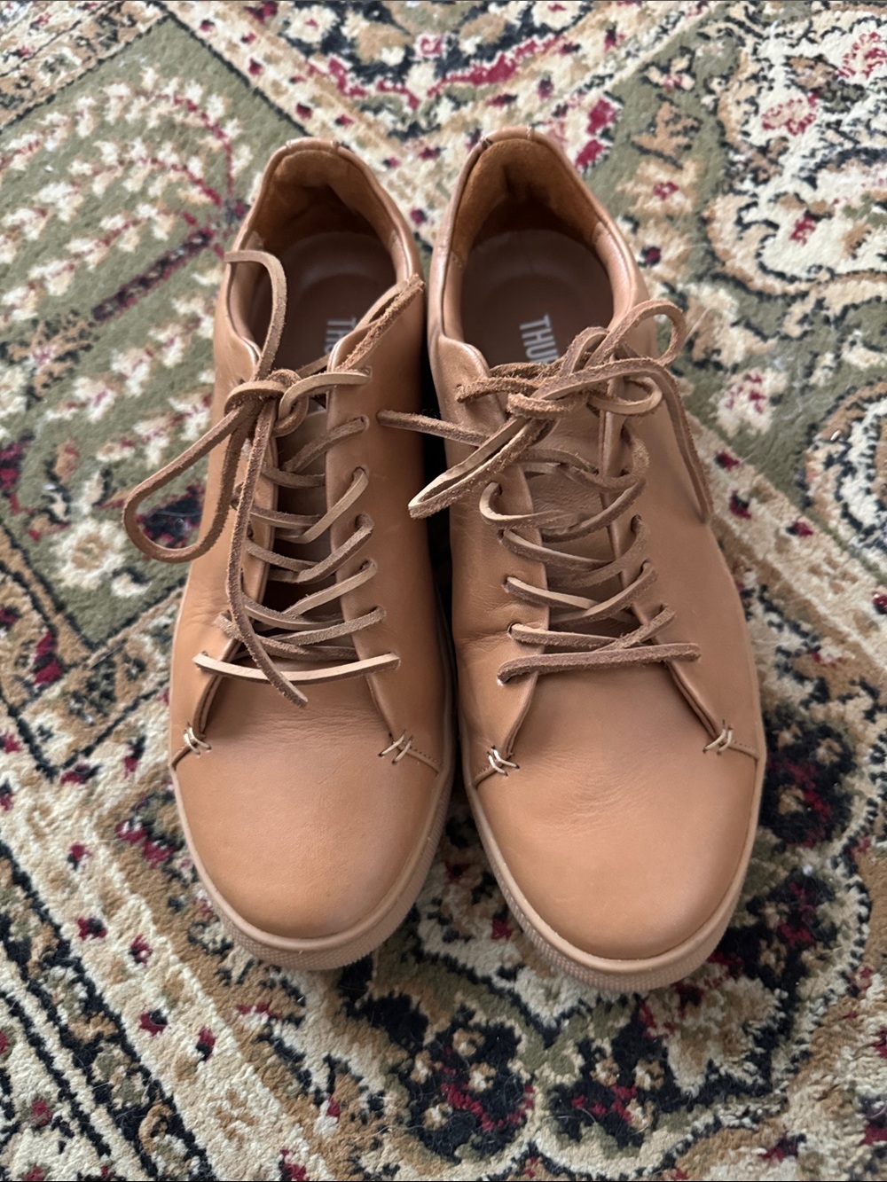 Women's Casual Leather Lace-Up Sneakers in Tan
